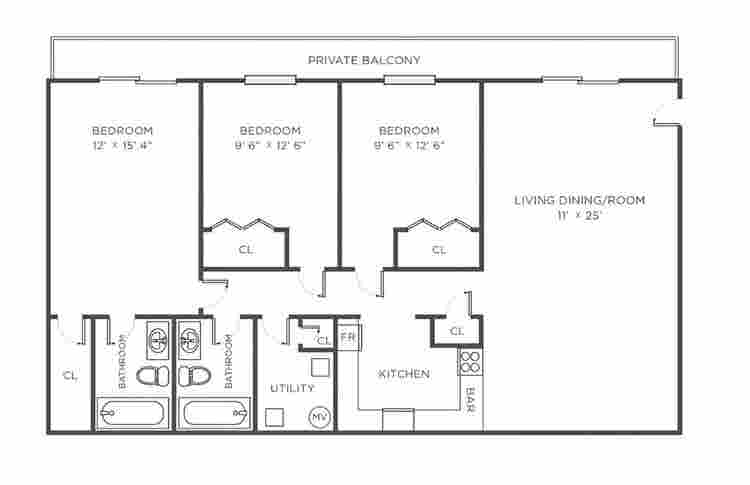 3 bedrooms + 2 bathrooms apartment!