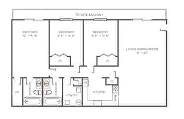 3 bedrooms + 2 bathrooms apartment!