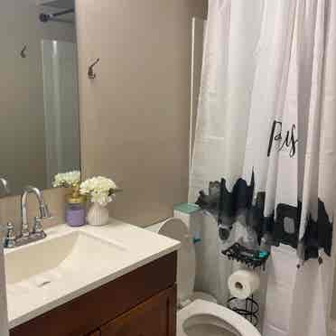 One bedroom and a shared bathroom