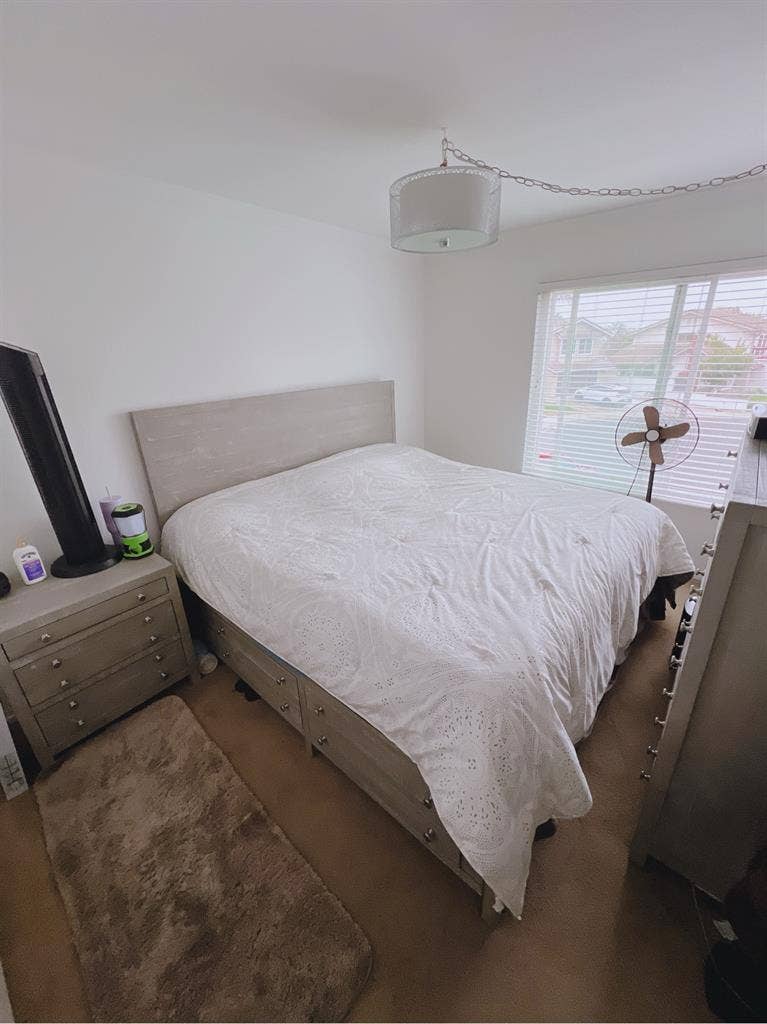 One bedroom with a shared bathroom.