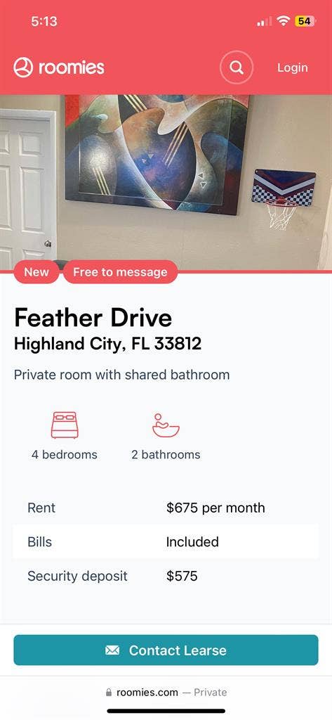 Message me on roomies pic up top