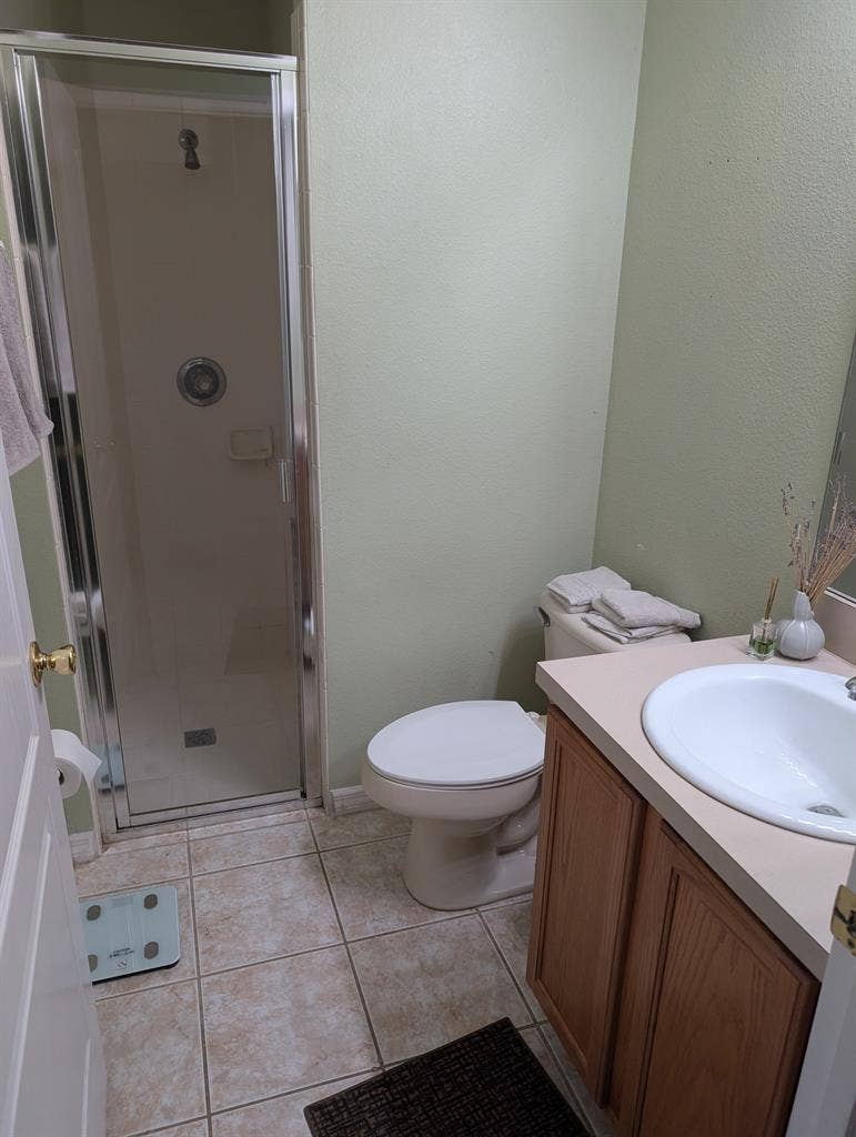 a room with a shared bathroom
