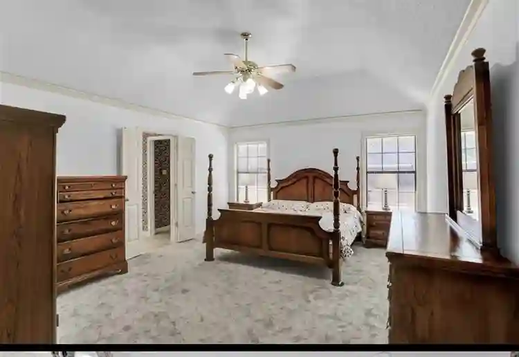 master bedroom and bathroom