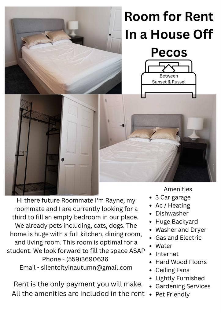 Room for rent must be pet friendly