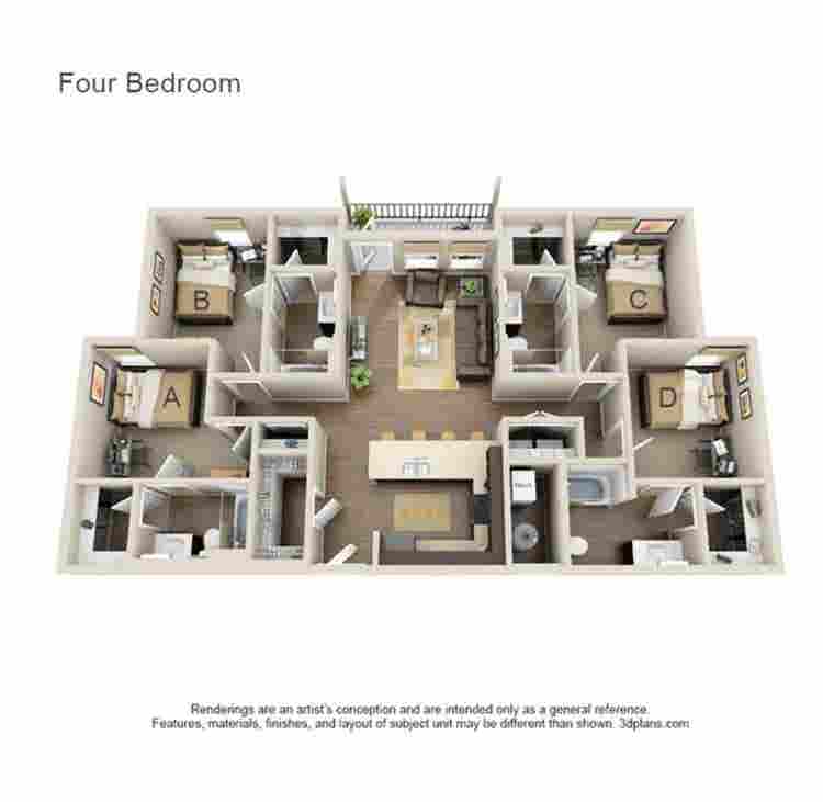 1 bedroom in 4 bedroom apartment.