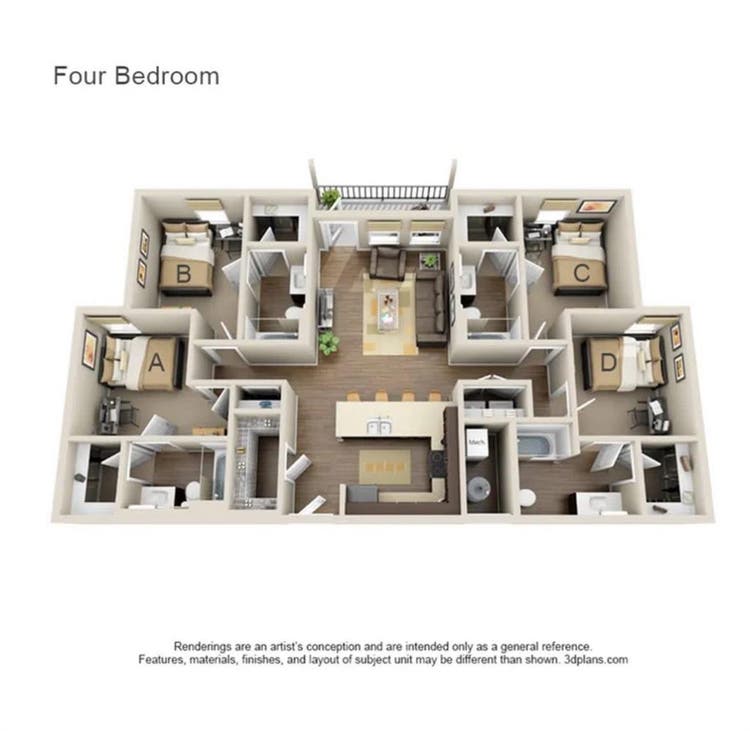 1 bedroom in 4 bedroom apartment.