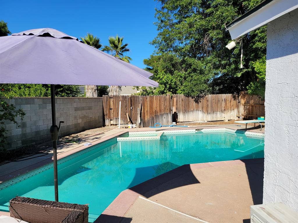 Home with a swimming pool.