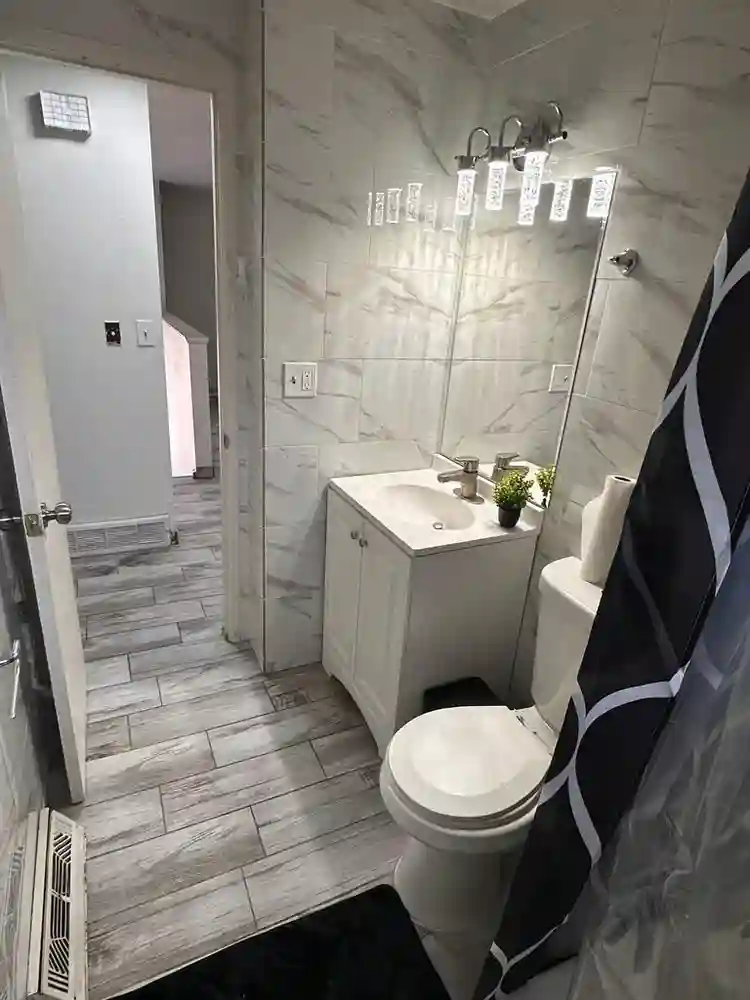 Main level room view of waterfall