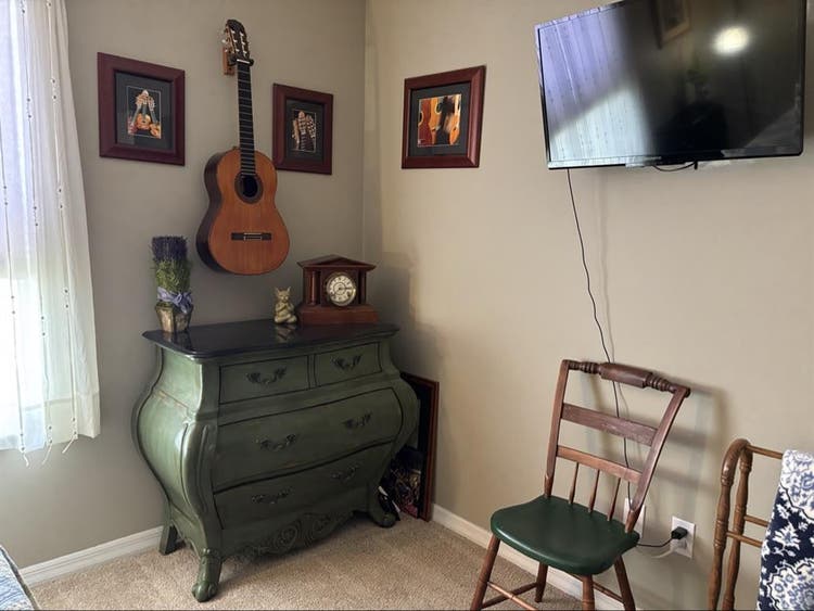 Furnished bedroom & bathroom .