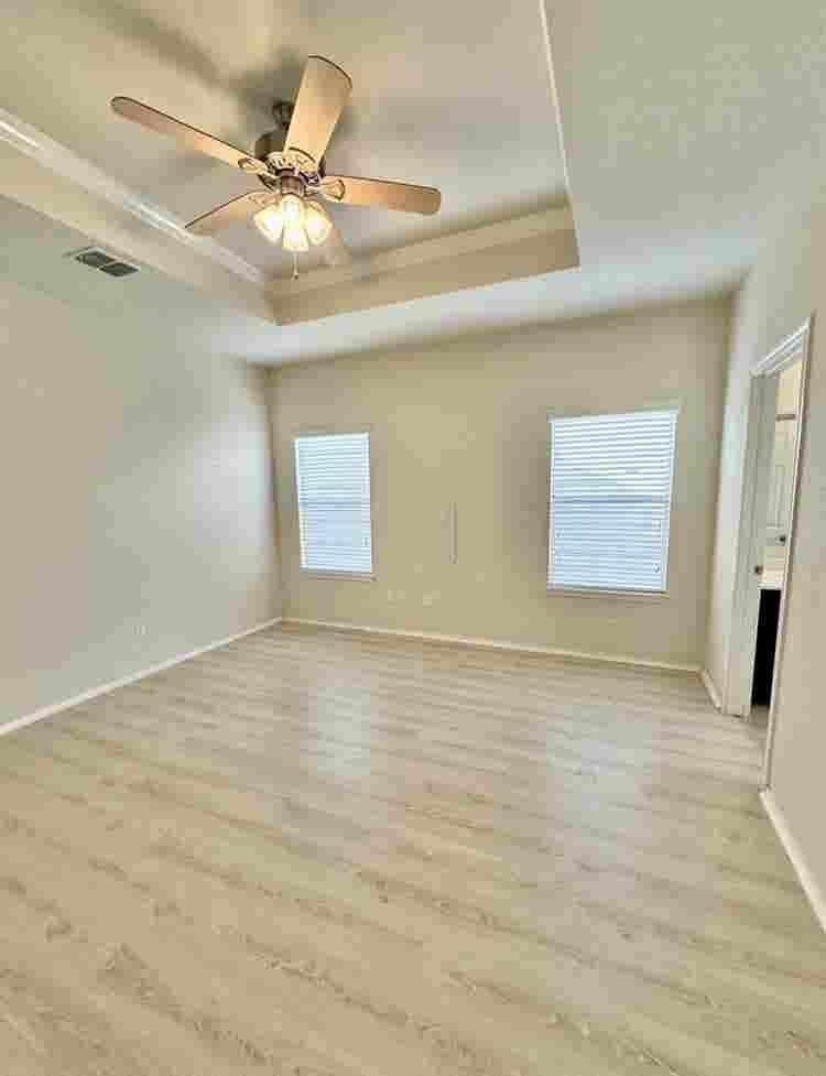 The primary suite is privately