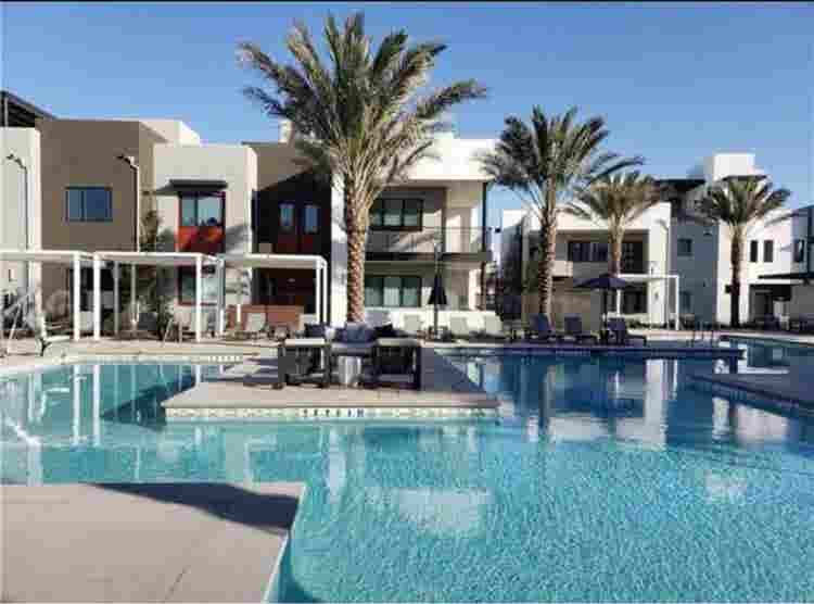 Fully furnished bedroom with pool