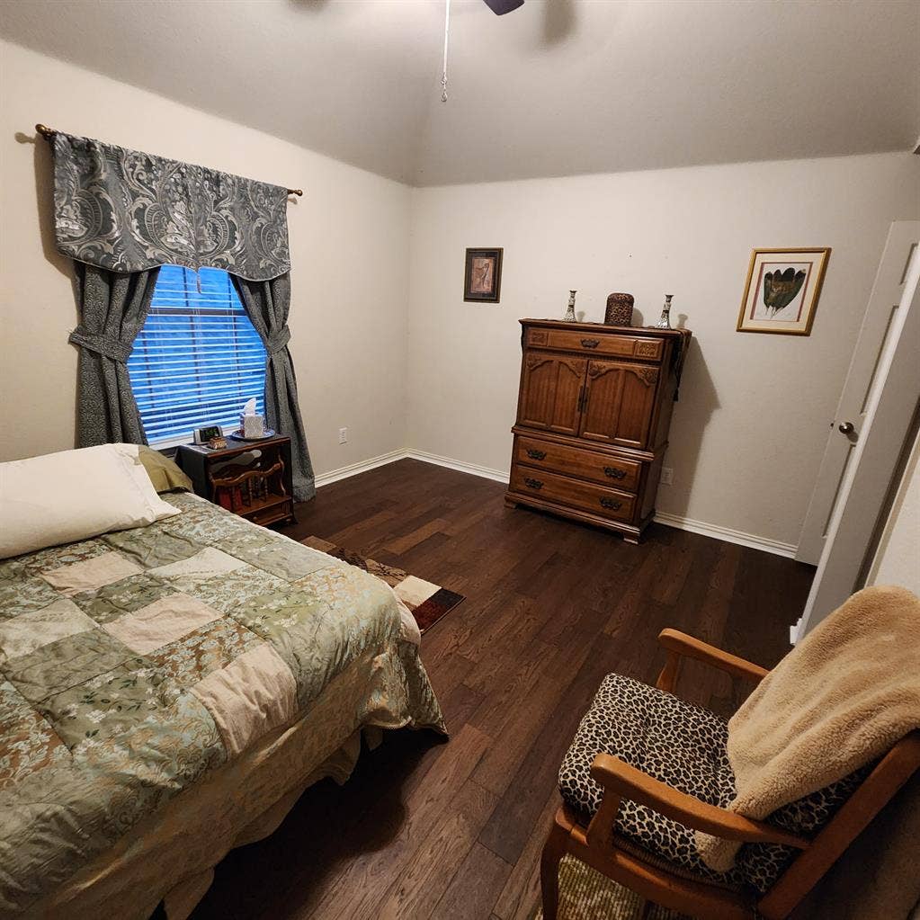 Upstairs private bedroom and bath.