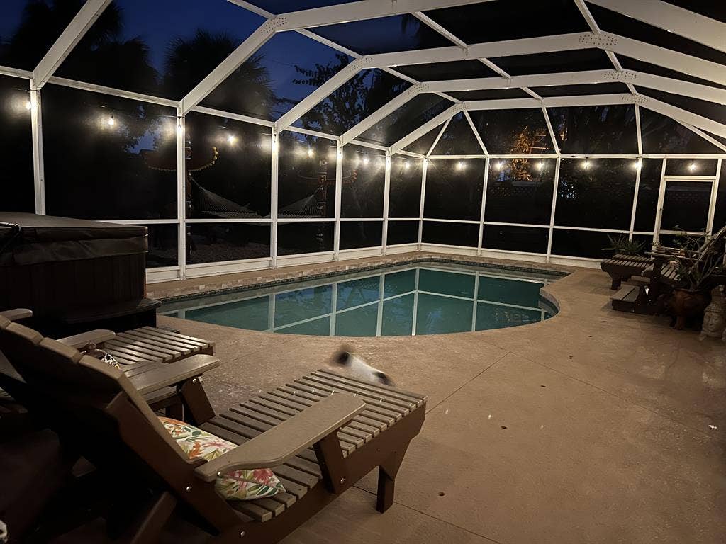 Master bed/bath with pool view