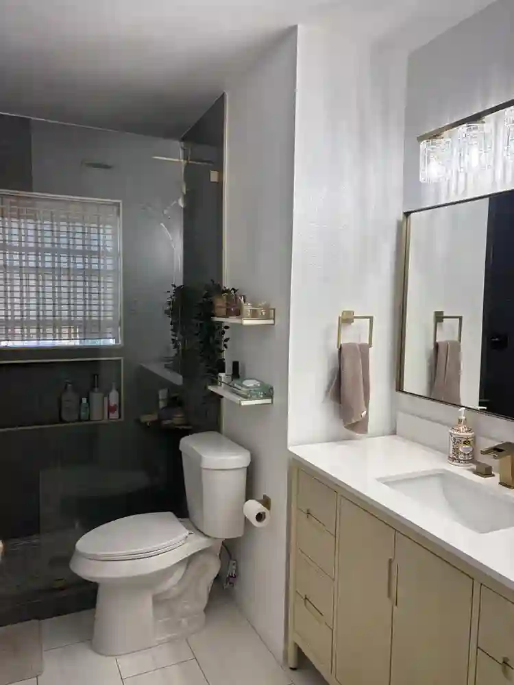 Large furnished room with bathroom