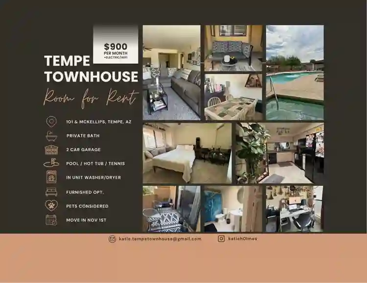 Tempe Townhouse Room for Rent :)