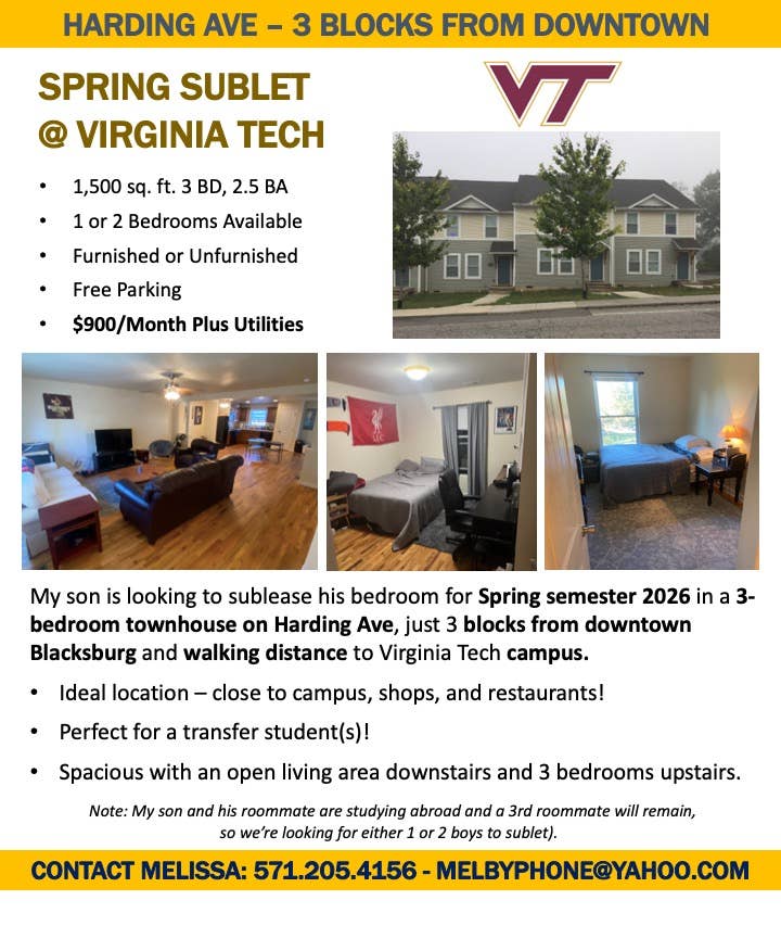 VT Spring Sublease: 3BR Townhome