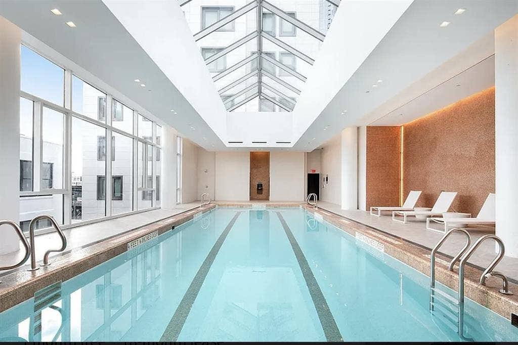 Bright room with skyline views