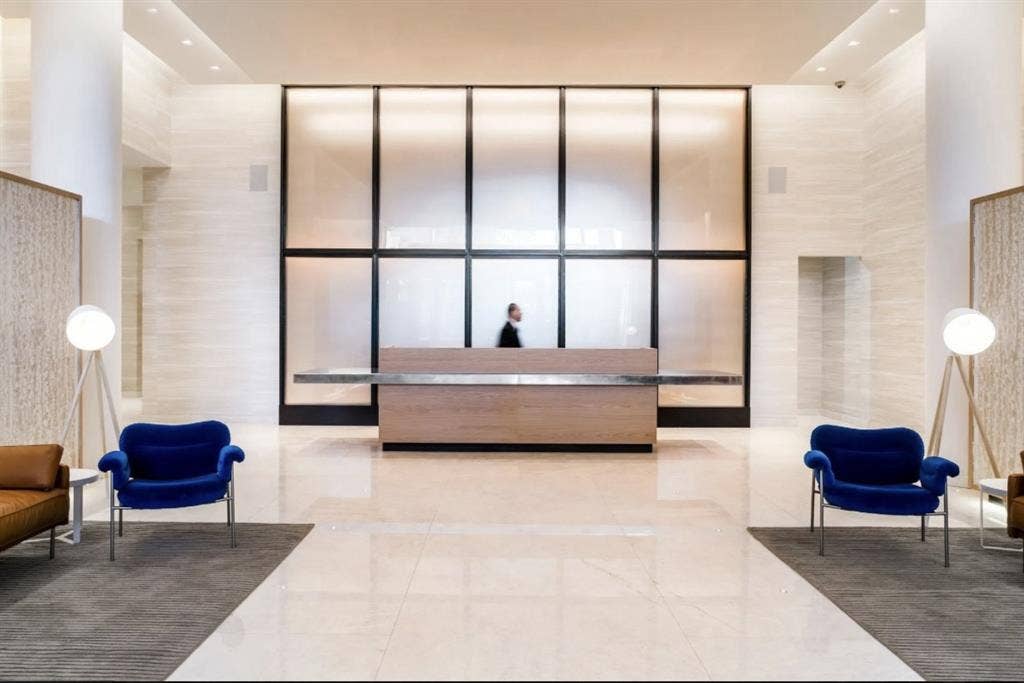 Bright room with skyline views