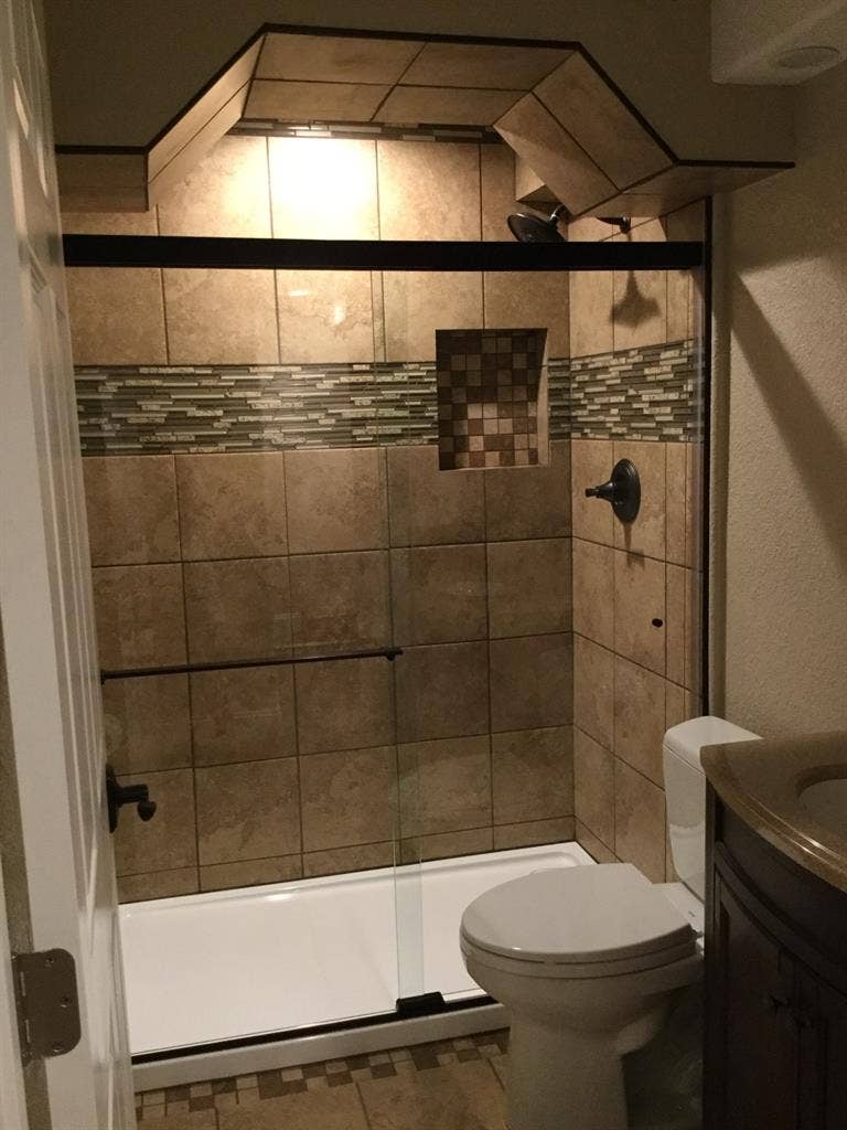 Room, private bathroom and kitchen