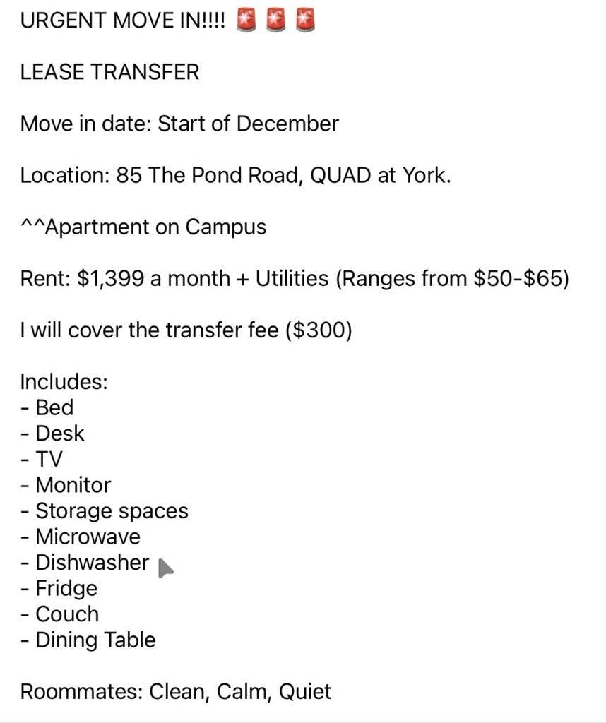 Room for York University Student