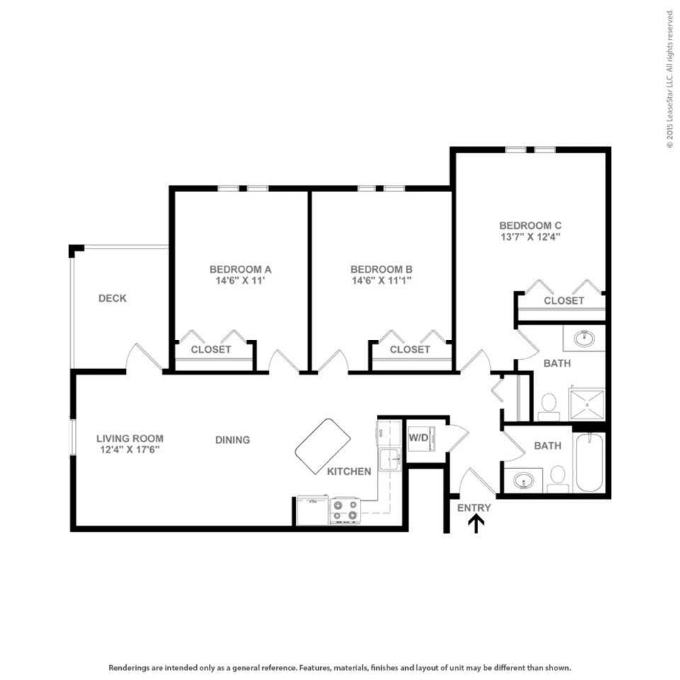 3 bed apartment - private room/bath