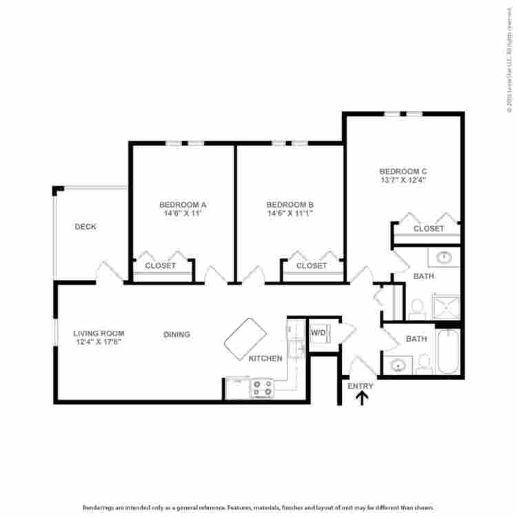 3 bed apartment - private room/bath