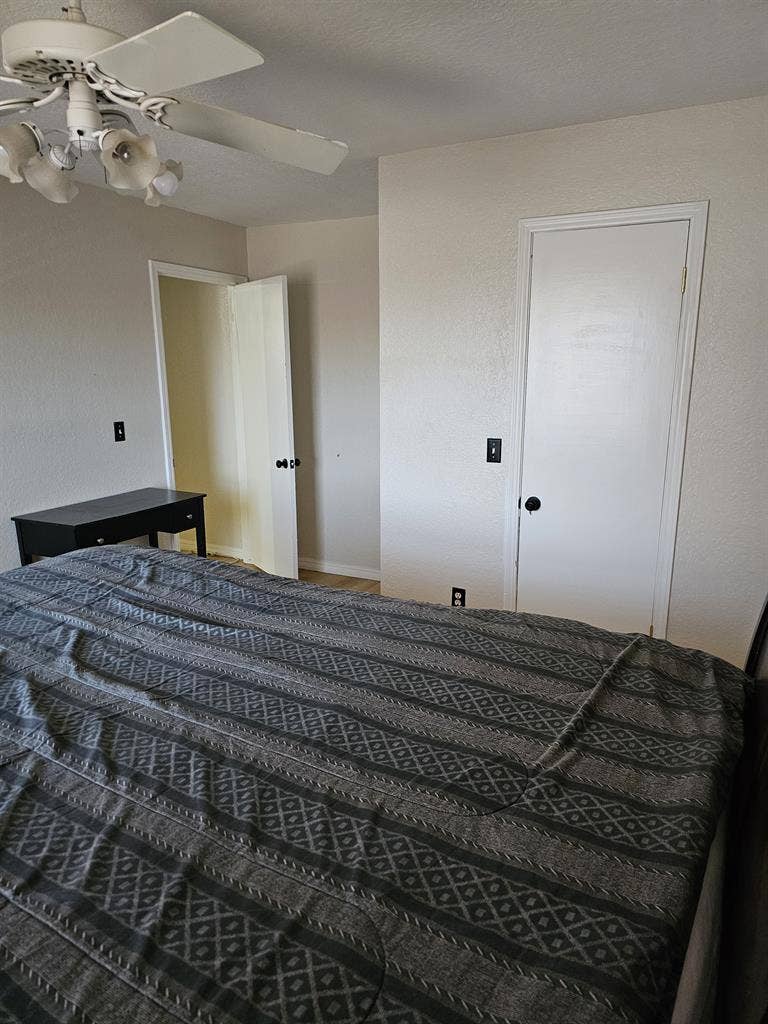 Furnished room with walk in closet.
