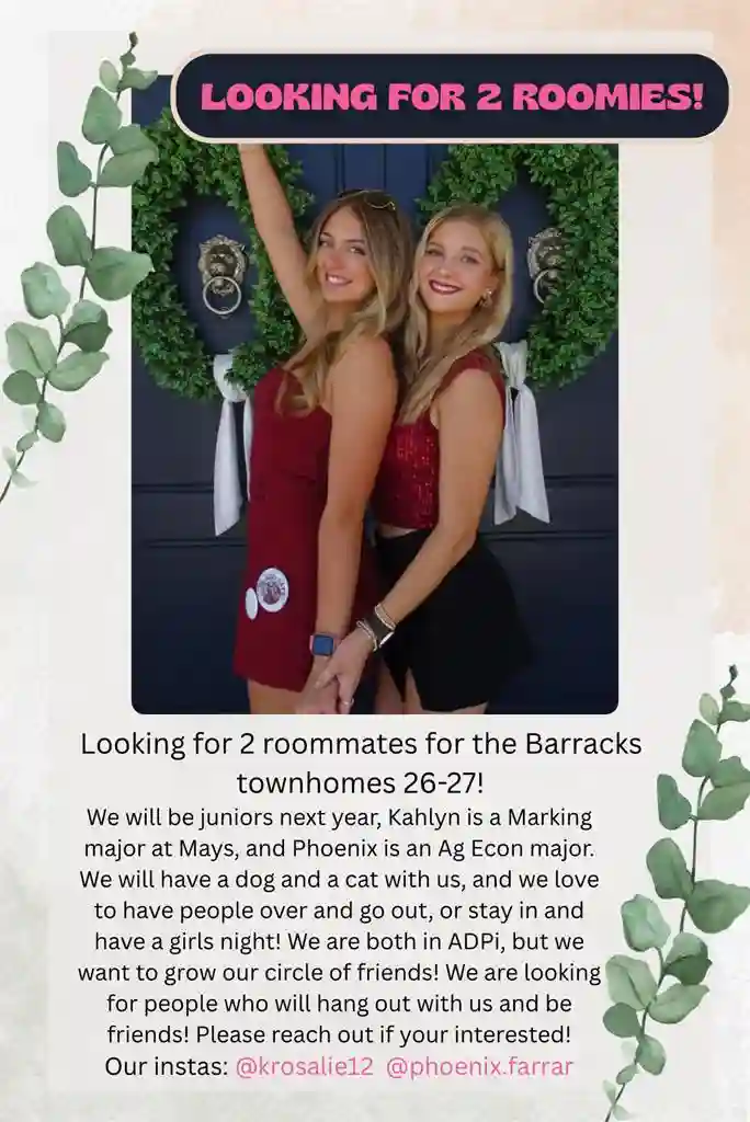 Looking for 2 roommates!!