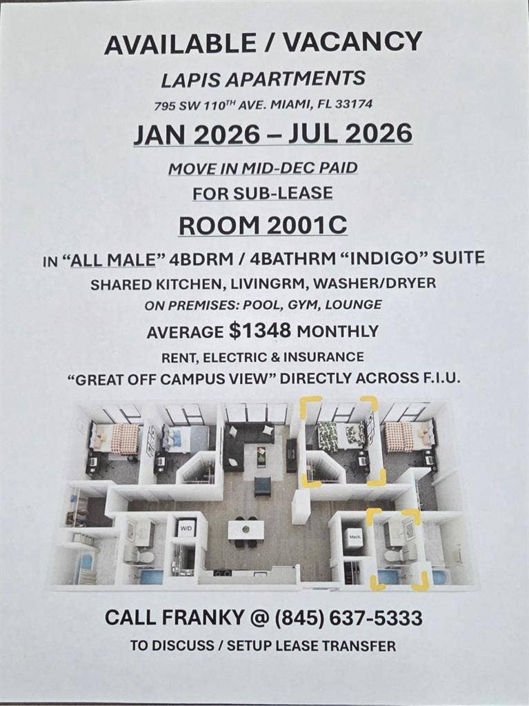 Sublease 7month JAN-
JUL