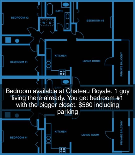 1 bedroom available. $/ month