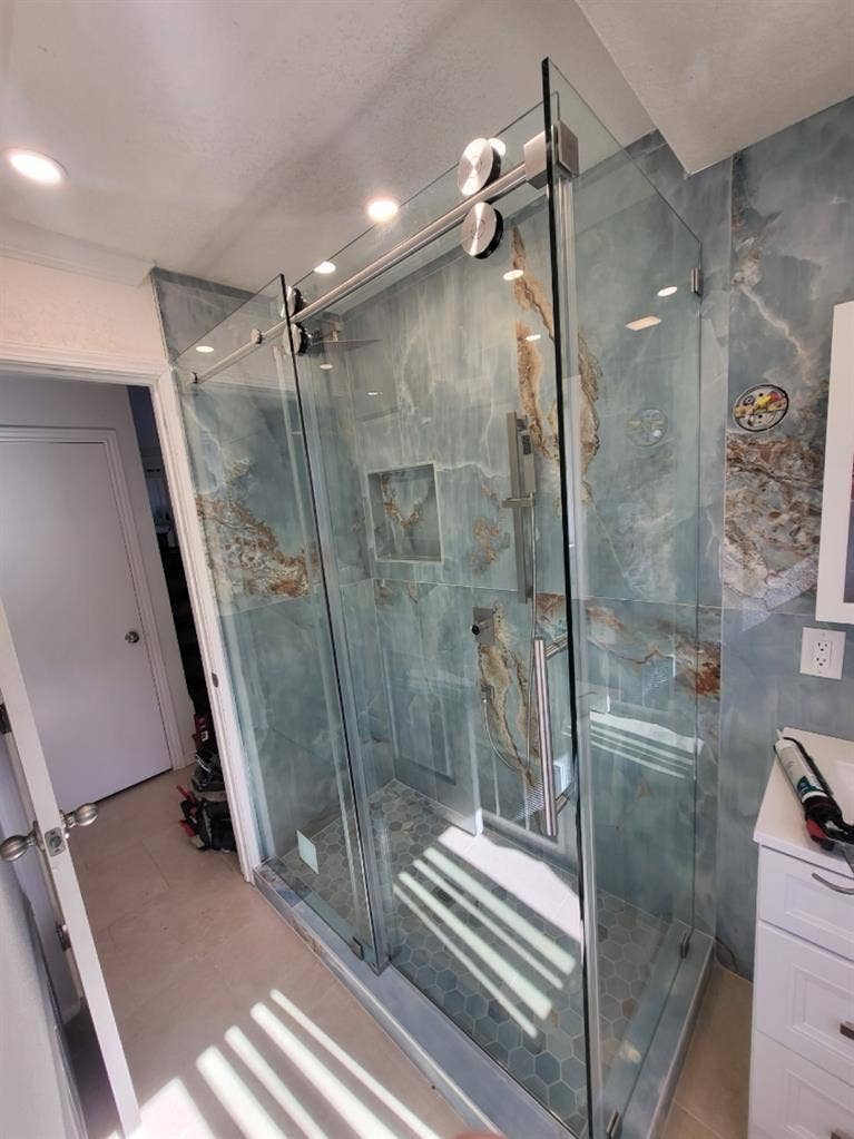 A cozy room with a private bathroom