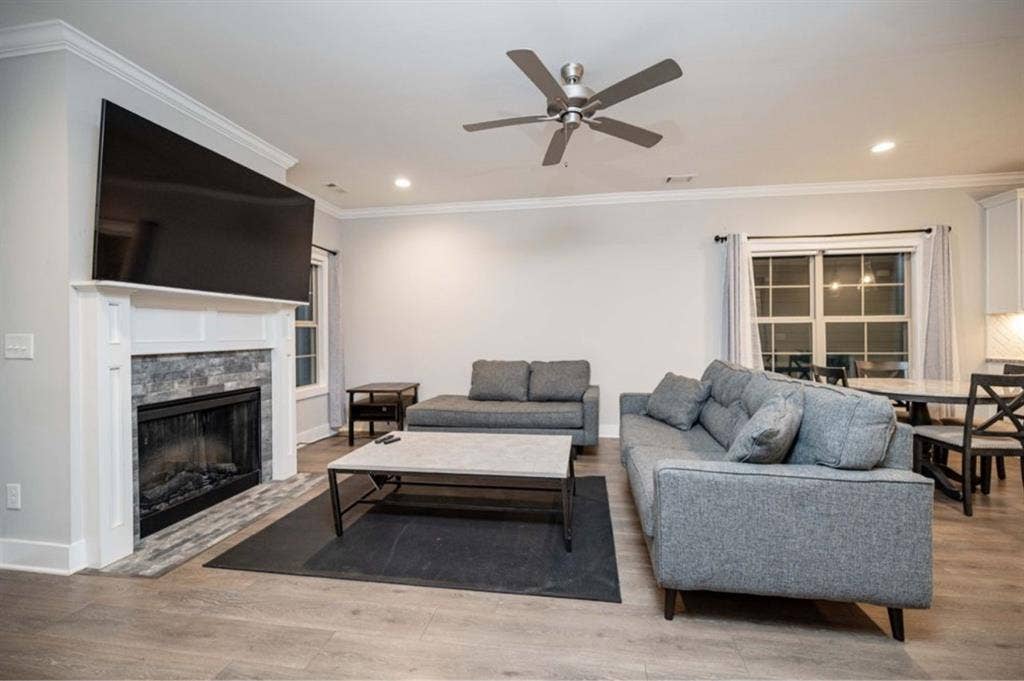 Furnished bedroom with large bath