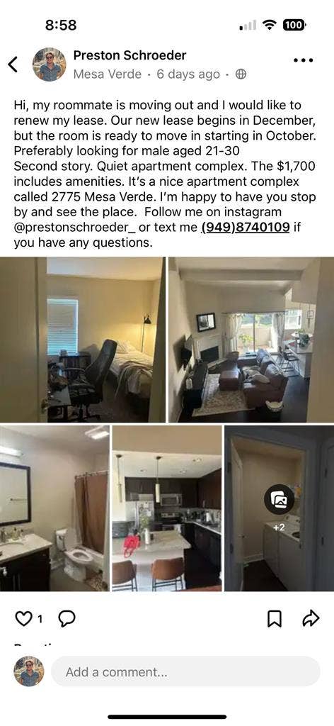 Room for rent in 2 bed 2 bath