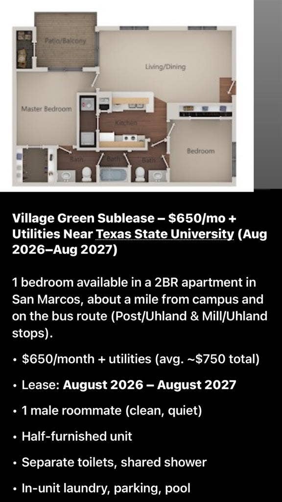 Sublease ~750 with utilities