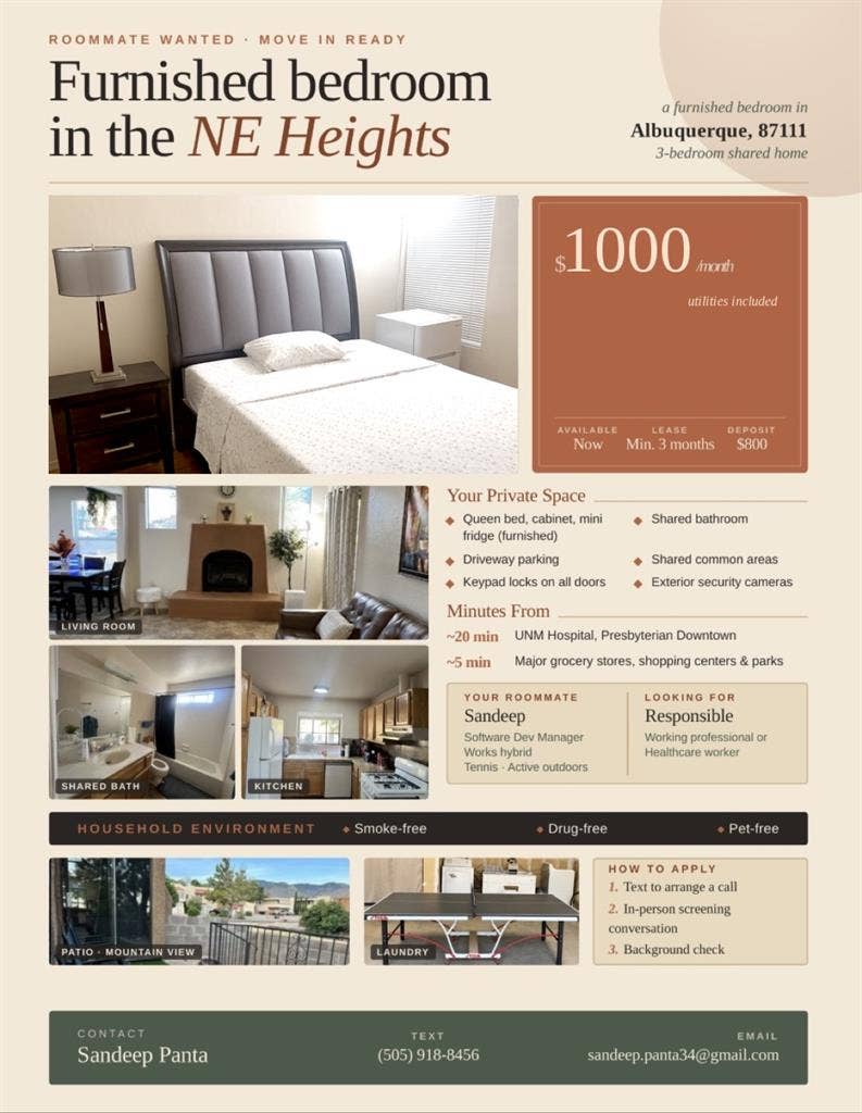 1 bedroom/shared bath