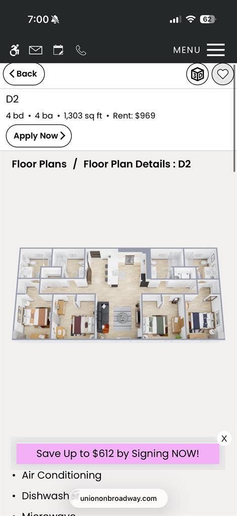 4BDR/4BTH APT FOR SUBLEASE/LEASE