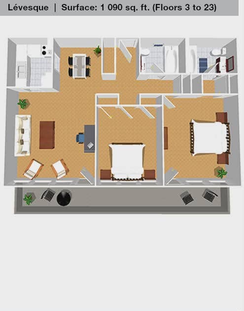 Spacious 2-bed 2-bath near McGill