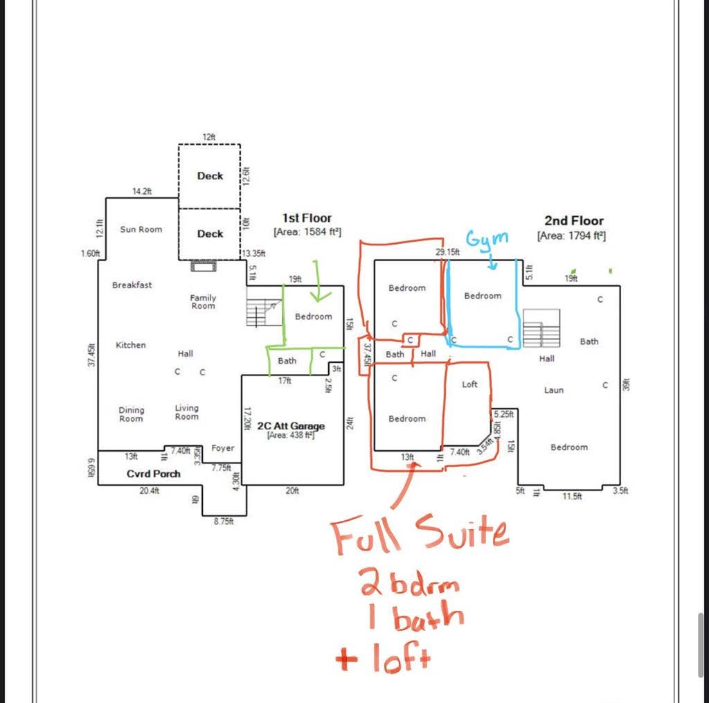 2 Bdrm Suite, w/ 1 bath + loft