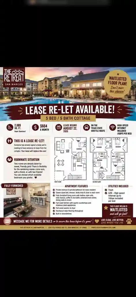 URGENT RE-LET TAKEOVER