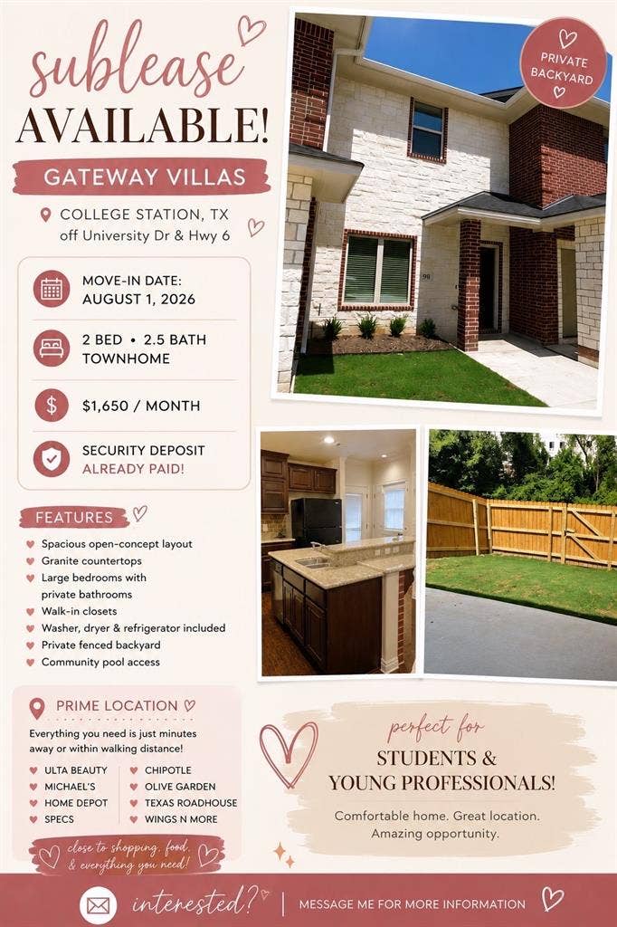 Looking for two people to sublet!