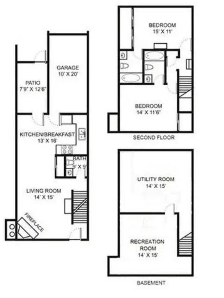 2 Br, 2.5 Ba + Garage, Basement
