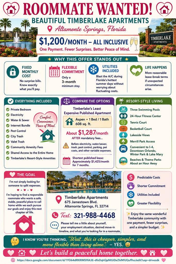 🏡 ROOMMATE WANTED – TIMBERLAKE 🏡