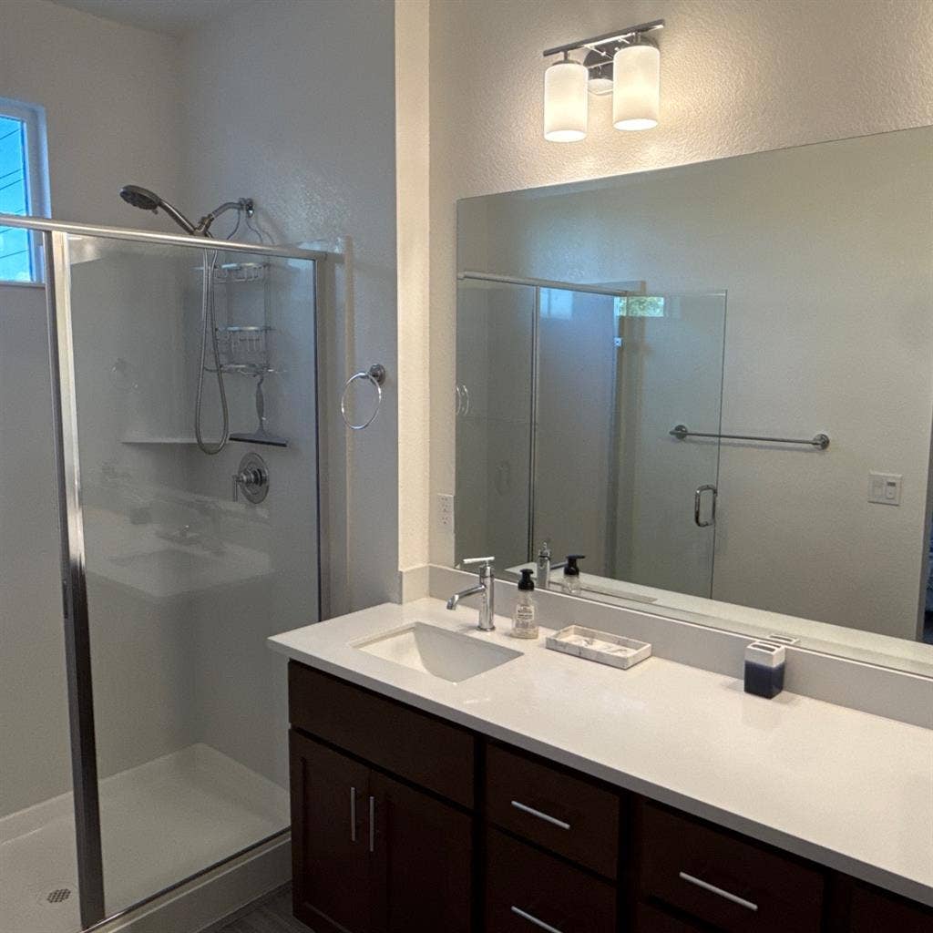 Large master bedroom in a new house