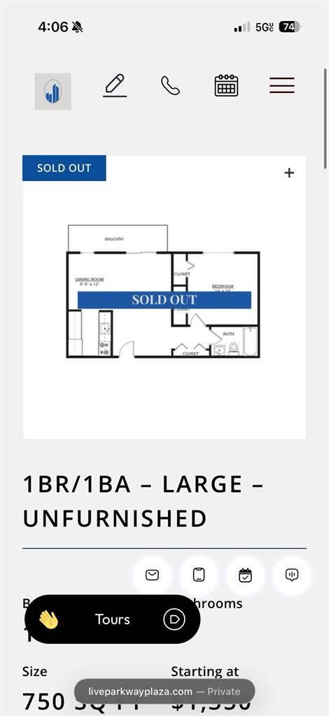 1BR/1BA Relet @ Parkway plaza
