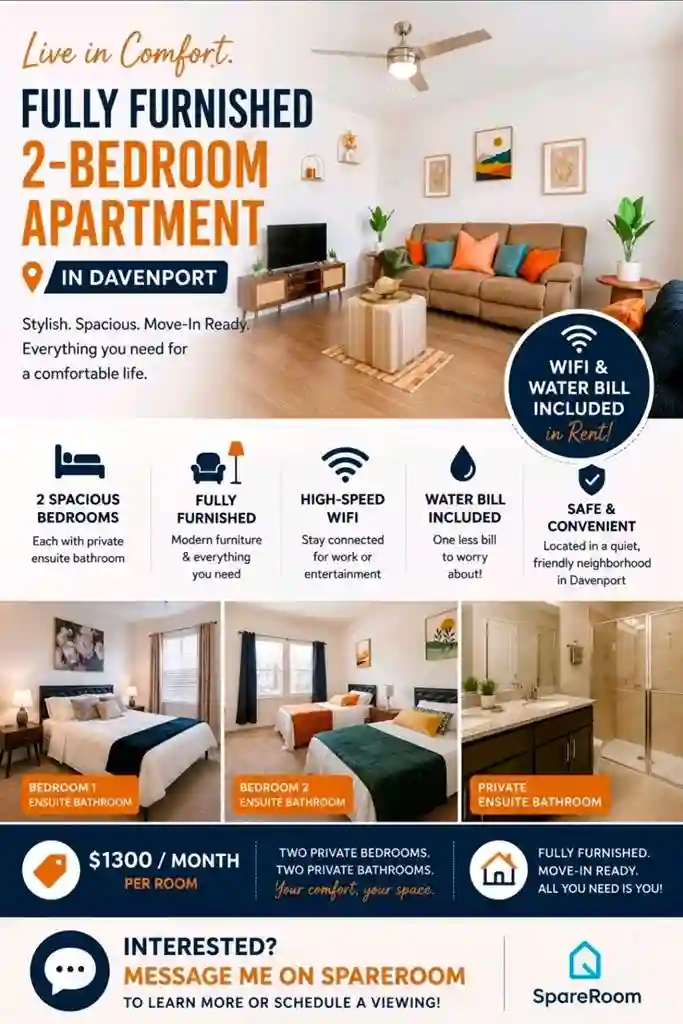 Designer Furnished 2-bedrm Apartmen