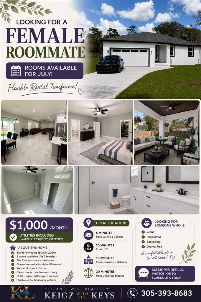 2 Rooms Available for Female