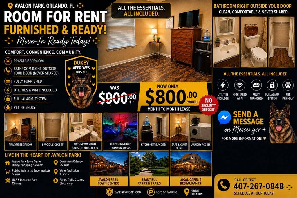 🏡ROOM FOR RENT ~ Avalon Park, FL