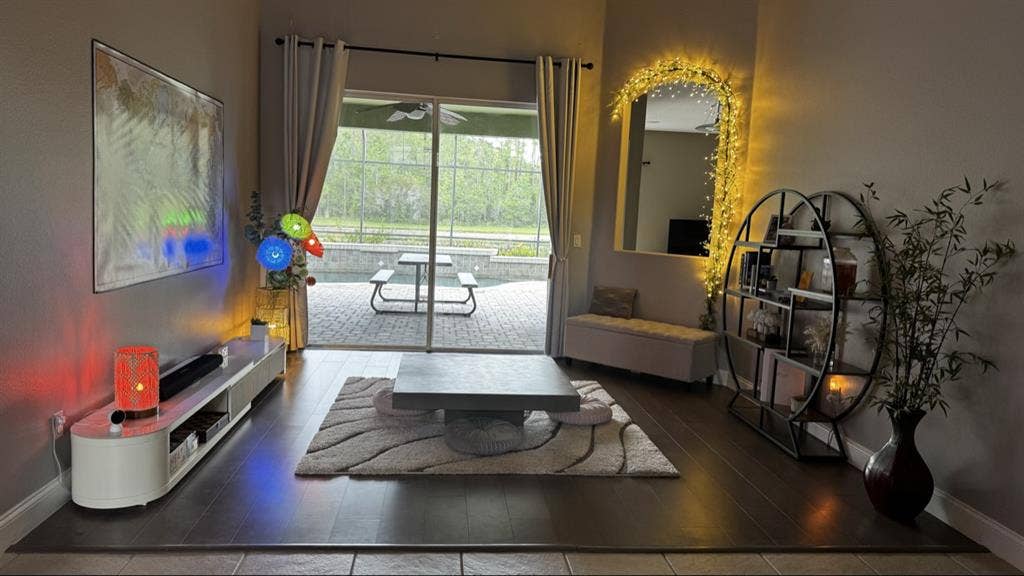 Private furnished bed and bathroom