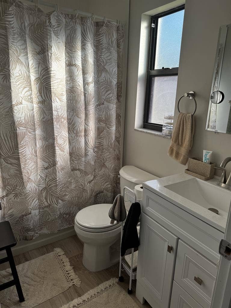 furnished bedroom and bathroom.