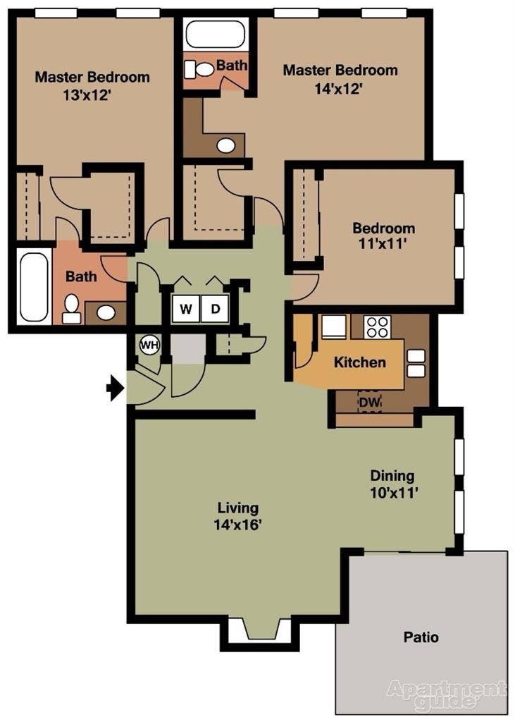 1 bed Shared Bath (In Unit Laundry)